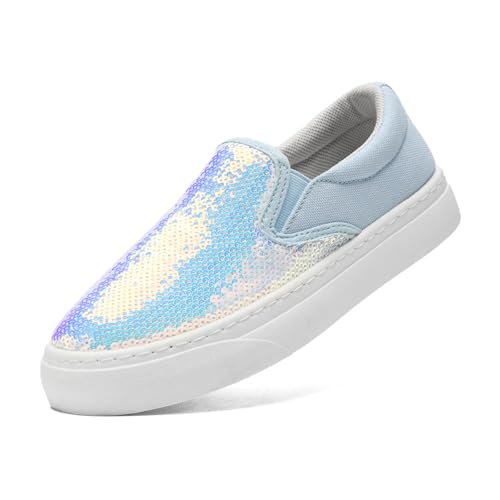 maxvinci Damen Glitzer Canvas Sneakers Slip-On Stoffschuhe Pailletten Segelschuhe Atmungsaktiv Flache Loafer Walkingschuhe(Blue 267) von maxvinci