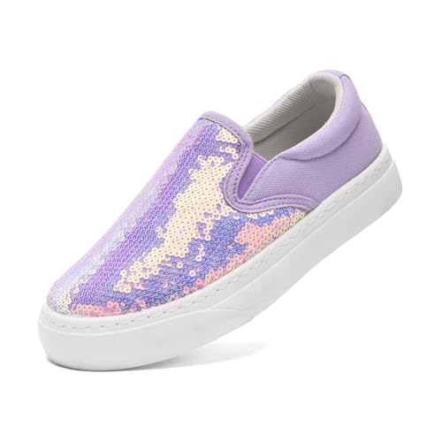 maxvinci Damen Glitzer Canvas Sneakers Slip-On Stoffschuhe Pailletten Segelschuhe Atmungsaktiv Flache Loafer Walkingschuhe(Purple 233) von maxvinci