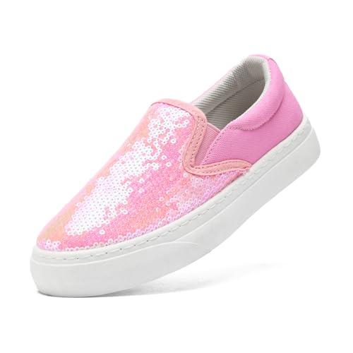 maxvinci Damen Glitzer Canvas Sneakers Slip-On Stoffschuhe Pailletten Segelschuhe Atmungsaktiv Flache Loafer Walkingschuhe(Rose 233) von maxvinci