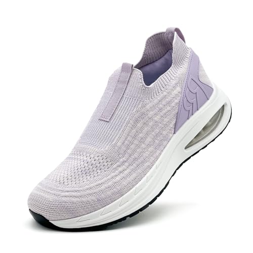 maxvinci Damen Sportschuhe mit Luftkissen Atmungsaktiv Laufschuhe Slip On Turnschuhe rutschfeste Leichte Walking Jogging Schuhe(Light Purple 260) von maxvinci