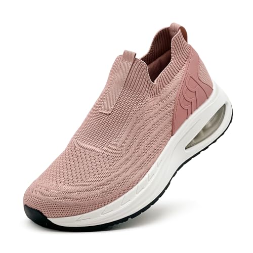maxvinci Damen Sportschuhe mit Luftkissen Atmungsaktiv Laufschuhe Slip On Turnschuhe rutschfeste Leichte Walking Jogging Schuhe(Pink 260) von maxvinci