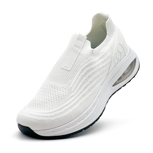 maxvinci Damen Sportschuhe mit Luftkissen Atmungsaktiv Laufschuhe Slip On Turnschuhe rutschfeste Leichte Walking Jogging Schuhe(White 273) von maxvinci