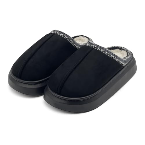 maxvinci Damen Hausschuhe Plateau Pantoffeln Winter Warm Plüsch Rutschfest Flauschig (Schwarz, 38.5/40 EU) von maxvinci