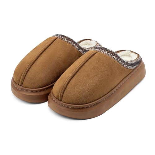 maxvinci Hausschuhe Damen Plateau Pantoffeln Winter Warme Gefüttert Plüsch Hausschuhe Memory Foam Rutschfest Flauschige Hausschuhe(Brown 240) von maxvinci