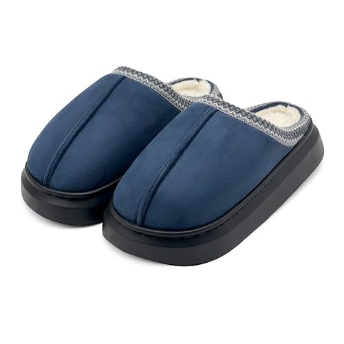maxvinci Hausschuhe Damen Plateau Pantoffeln Winter Warme Gefüttert Plüsch Hausschuhe Memory Foam Rutschfest Flauschige Hausschuhe(Dark Blue 260) von maxvinci