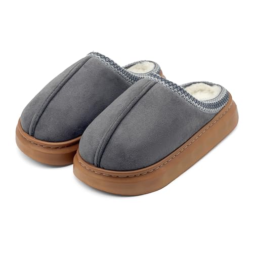 maxvinci Hausschuhe Damen Plateau Pantoffeln Winter Warme Gefüttert Plüsch Hausschuhe Memory Foam Rutschfest Flauschige Hausschuhe(Dark Grey 250) von maxvinci