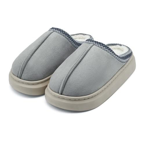 maxvinci Hausschuhe Damen Plateau Pantoffeln Winter Warme Gefüttert Plüsch Hausschuhe Memory Foam Rutschfest Flauschige Hausschuhe(Grey 240) von maxvinci