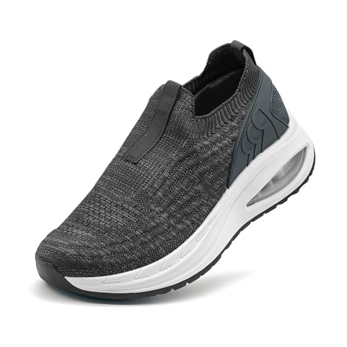 maxvinci Herren Laufschuhe mit Luftkissen Atmungsaktiv Sportschuhe Slip On Turnschuhe rutschfeste Leichtgewicht Walking Jogging Schuhe(Black Grey 280) von maxvinci