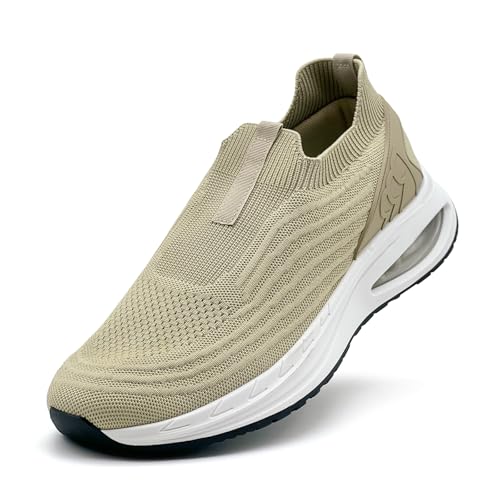 maxvinci Herren Laufschuhe mit Luftkissen Atmungsaktiv Sportschuhe Slip On Turnschuhe rutschfeste Leichtgewicht Walking Jogging Schuhe(Khaki 300) von maxvinci