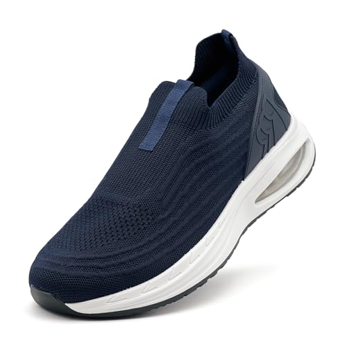 maxvinci Herren Laufschuhe mit Luftkissen Atmungsaktiv Sportschuhe Slip On Turnschuhe rutschfeste Leichtgewicht Walking Jogging Schuhe(Pure Dark Blue 247) von maxvinci
