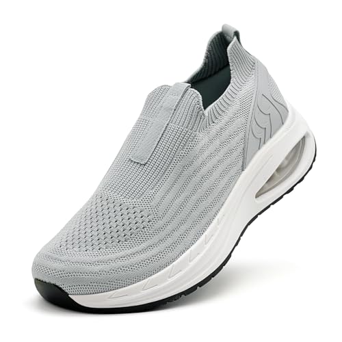 maxvinci Herren Laufschuhe mit Luftkissen Atmungsaktiv Sportschuhe Slip On Turnschuhe rutschfeste Leichtgewicht Walking Jogging Schuhe(Pure Light Grey 300) von maxvinci