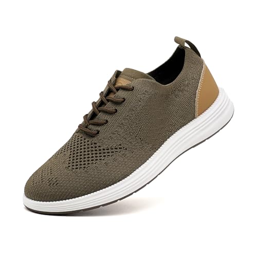 maxvinci Herren lässige Schuhe Business Sneaker Anzugschuhe Atmungsaktiv Gestrickter Mesh Sommer Schuhe Sportschuhe rutschfeste Tennisschuhe Walkingschuhe(Khaki 266) von maxvinci