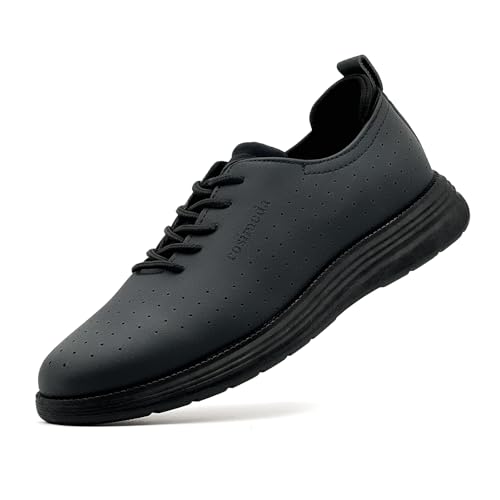 maxvinci Herren lässige Schuhe Leder Business Sneaker Anzugschuhe Atmungsaktiv Sommer Schuhe Sportschuhe rutschfeste Tennisschuhe Walkingschuhe(PU Matte Black 290) von maxvinci