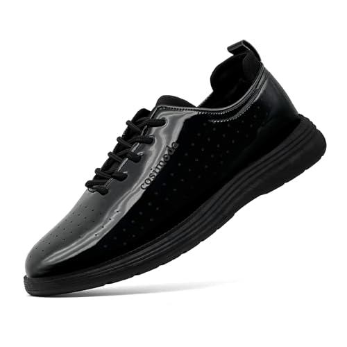 maxvinci Herren lässige Schuhe Leder Business Sneaker Anzugschuhe Atmungsaktiv Sommer Schuhe Sportschuhe rutschfeste Tennisschuhe Walkingschuhe(PU Mirror Black 290) von maxvinci