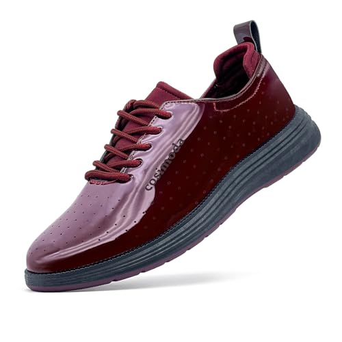 maxvinci Herren lässige Schuhe Leder Business Sneaker Anzugschuhe Atmungsaktiv Sommer Schuhe Sportschuhe rutschfeste Tennisschuhe Walkingschuhe(PU Mirror Red 290) von maxvinci