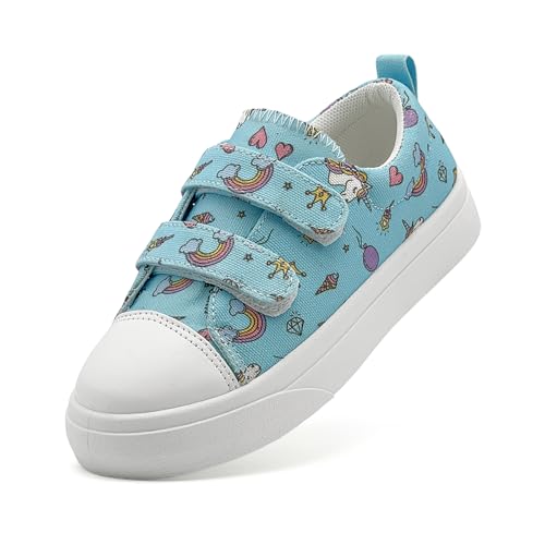 maxvinci Kinder Canvas Sneaker Mädchen Jungen Atmungsaktiv Turnschuhe Kleinkind Leicht Segeltuchschuhe rutschfest Walking Schuhe Freizeitschuhe mit Doppelter Verstellbare Riemen(Blue 213) von maxvinci