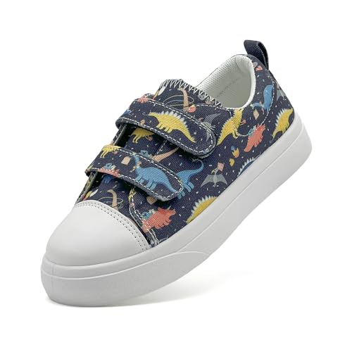 maxvinci Kinder Canvas Sneaker Mädchen Jungen Atmungsaktiv Turnschuhe Kleinkind Leicht Segeltuchschuhe rutschfest Walking Schuhe Freizeitschuhe mit Doppelter Verstellbare Riemen(Dark Blue 167) von maxvinci