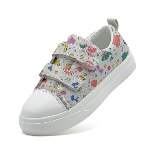 maxvinci Kinder Canvas Sneaker Mädchen Jungen Atmungsaktiv Turnschuhe Kleinkind Leicht Segeltuchschuhe rutschfest Walking Schuhe Freizeitschuhe mit Doppelter Verstellbare Riemen(Grey 167) von maxvinci