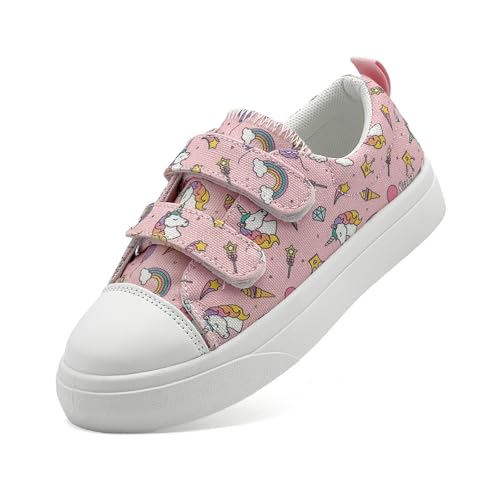 maxvinci Kinder Canvas Sneaker Mädchen Jungen Atmungsaktiv Turnschuhe Kleinkind Leicht Segeltuchschuhe rutschfest Walking Schuhe Freizeitschuhe mit Doppelter Verstellbare Riemen(Pink 160) von maxvinci