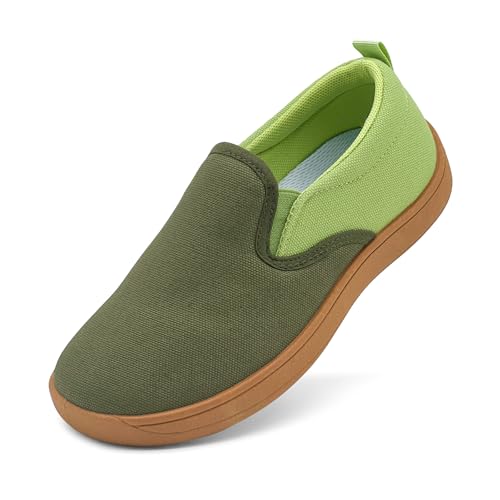 maxvinci Kinder Canvas Sneaker Mädchen Jungen Barfußschuhe Slip On Turnschuhe Breite Zehenbox Sportschuhe Rutschfes Walking Schuhe Leicht Segeltuchschuhe(Dark Green 187) von maxvinci