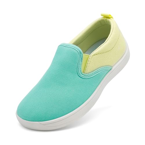 maxvinci Kinder Canvas Sneaker Mädchen Jungen Barfußschuhe Slip On Turnschuhe Breite Zehenbox Sportschuhe Rutschfes Walking Schuhe Leicht Segeltuchschuhe(Green Beige 213) von maxvinci