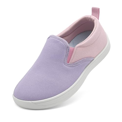 maxvinci Kinder Canvas Sneaker Mädchen Jungen Barfußschuhe Slip On Turnschuhe Breite Zehenbox Sportschuhe Rutschfes Walking Schuhe Leicht Segeltuchschuhe(Purple Pink 187) von maxvinci