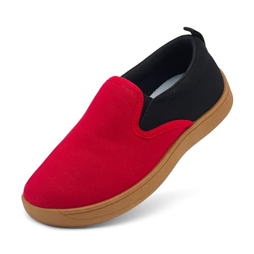maxvinci Kinder Canvas Sneaker Mädchen Jungen Barfußschuhe Slip On Turnschuhe Breite Zehenbox Sportschuhe Rutschfes Walking Schuhe Leicht Segeltuchschuhe(Red Black 220) von maxvinci
