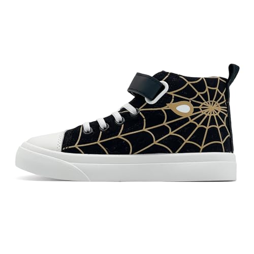 maxvinci Kinder Canvas Sneakers Jungen Turnschuhe High-Top Segeltuchschuhe Mädchen Sportschuhe Leinwand Schuhe mit Verstellbare Riemen(Black Gold 213) von maxvinci