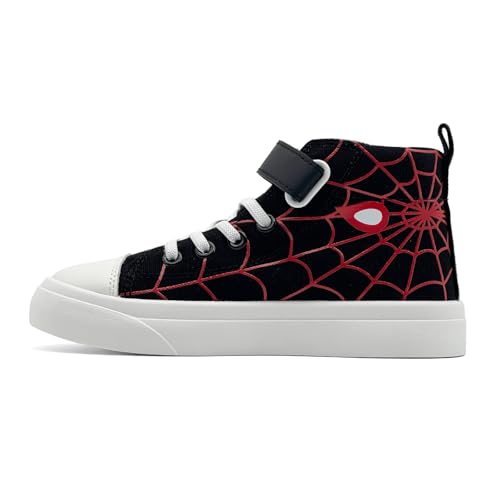 maxvinci Kinder Canvas Sneakers Jungen Turnschuhe High-Top Segeltuchschuhe Mädchen Sportschuhe Leinwand Schuhe mit Verstellbare Riemen(Black Red 207) von maxvinci