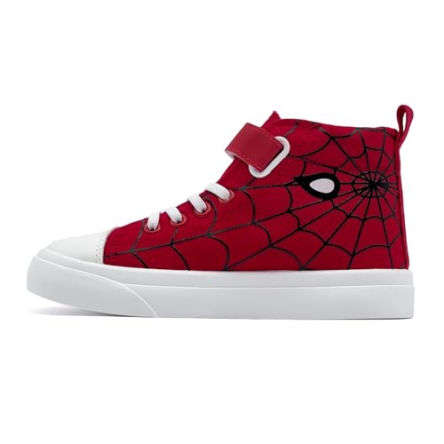 maxvinci Kinder Canvas Sneakers Jungen Turnschuhe High-Top Segeltuchschuhe Mädchen Sportschuhe Leinwand Schuhe mit Verstellbare Riemen(Red Black 230) von maxvinci