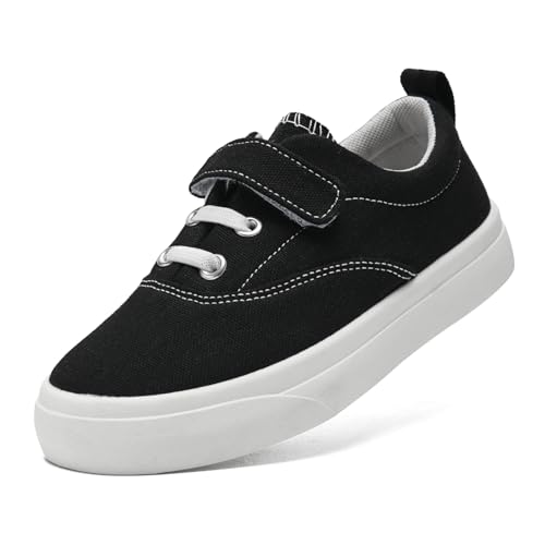 maxvinci Kinder Canvas Turnschuhe Jungen Mädchen Sneaker Atmungsaktiv Leicht rutschfest Segeltuchschuhe mit Verstellbare Riemen (Black 206) von maxvinci