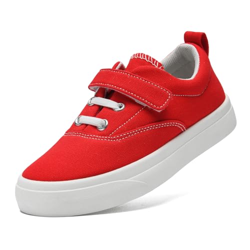 maxvinci Kinder Canvas Turnschuhe Jungen Mädchen Sneaker Atmungsaktiv Leicht rutschfest Segeltuchschuhe mit Verstellbare Riemen (Red 180) von maxvinci