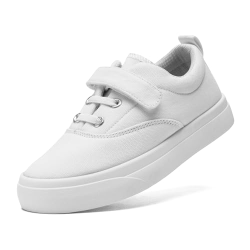 maxvinci Kinder Canvas Turnschuhe Jungen Mädchen Sneaker Atmungsaktiv Leicht rutschfest Segeltuchschuhe mit Verstellbare Riemen (White 224) von maxvinci