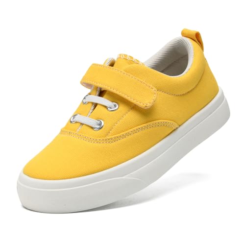 maxvinci Kinder Canvas Turnschuhe Jungen Mädchen Sneaker Atmungsaktiv Leicht rutschfest Segeltuchschuhe mit Verstellbare Riemen (Yellow 193) von maxvinci