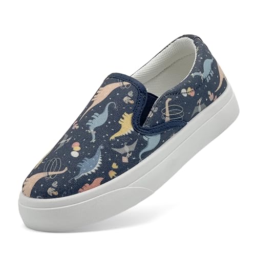 maxvinci Kinder Slip On Canvas Sneaker Mädchen Jungen Segeltuchschuhe Turnschuhe Rutschfes Leicht Sportschuhe mit Cartoon Muster Druck(Dark Blue 207) von maxvinci