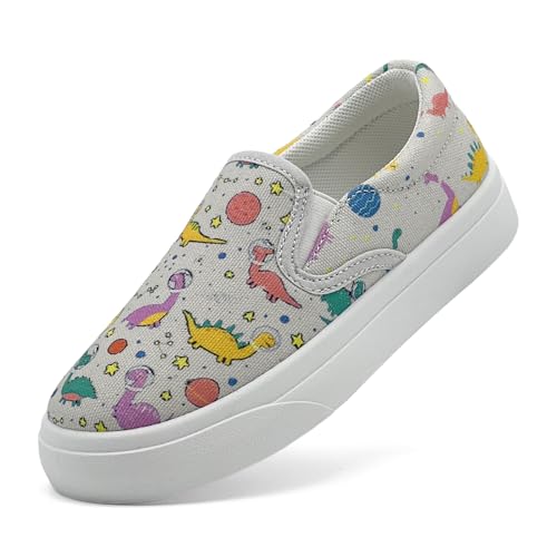 maxvinci Kinder Slip On Canvas Sneaker Mädchen Jungen Segeltuchschuhe Turnschuhe Rutschfes Leicht Sportschuhe mit Cartoon Muster Druck(Grey 220) von maxvinci