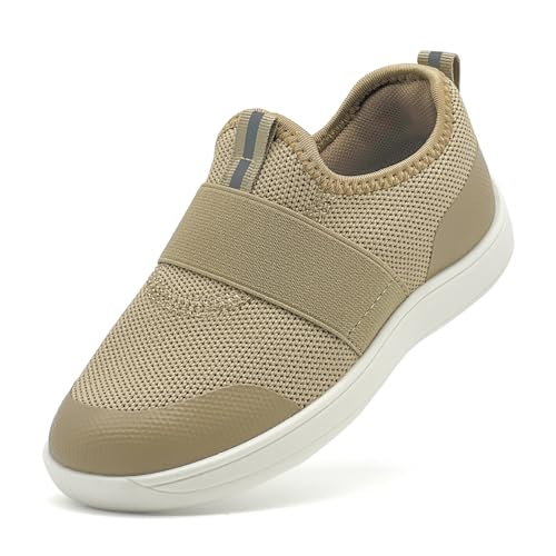 maxvinci Kinder Slip On Schuhe Jungen MäDchen Atmungsaktiv Mesh Turnschuhe Barfussschuhe Sportschuhe Leicht Tennisschuhe Sneakers with Elastische Bänder(Khaki 220) von maxvinci