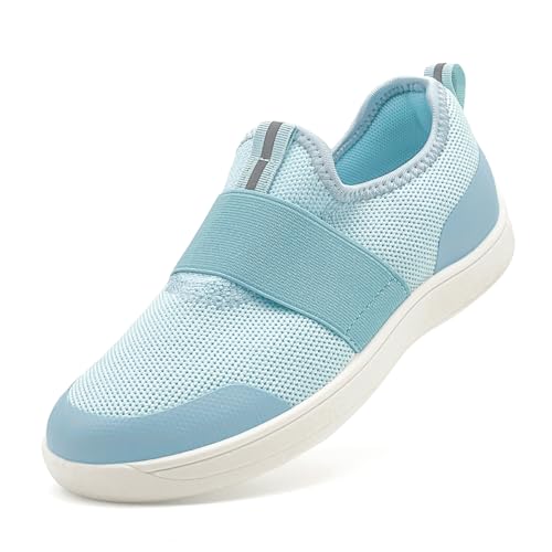 maxvinci Kinder Slip On Schuhe Jungen MäDchen Atmungsaktiv Mesh Turnschuhe Barfussschuhe Sportschuhe Leicht Tennisschuhe Sneakers with Elastische Bänder(Light Blue 213) von maxvinci