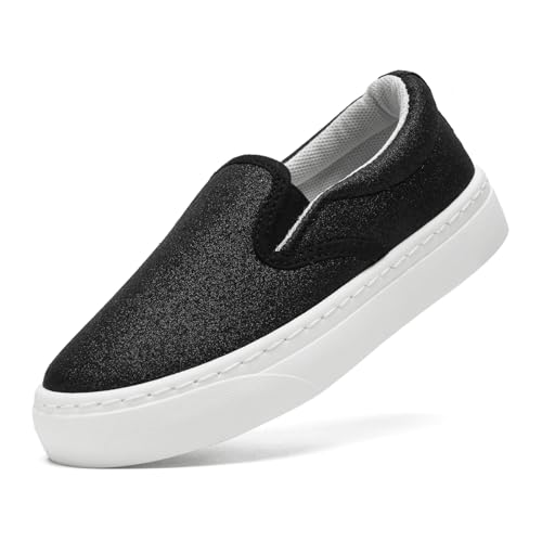 maxvinci Kinder Slip On Sneaker Mädchen Glitzer Schuhe Canvas Turnschuhe Sportschuhe Rutschfes Laufschuhe Leicht Hallenschuhe Segeltuchschuhe(Black 186) von maxvinci