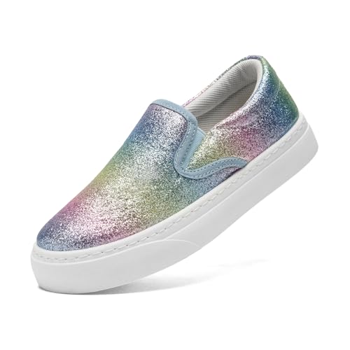maxvinci Kinder Slip On Sneaker Mädchen Glitzer Schuhe Canvas Turnschuhe Sportschuhe Rutschfes Laufschuhe Leicht Hallenschuhe Segeltuchschuhe(Rainbow 173) von maxvinci