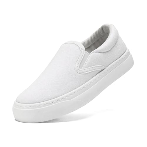 maxvinci Kinder Slip On Sneaker Mädchen Glitzer Schuhe Canvas Turnschuhe Sportschuhe Rutschfes Laufschuhe Leicht Hallenschuhe Segeltuchschuhe(White 230) von maxvinci