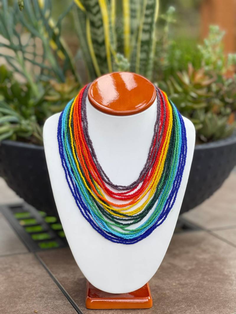 Statement Perlenketten Boho Hippie Style - Layered Halsketten Regenbogen Weihnachten Urlaub Und Multicolor von mayanexpressions