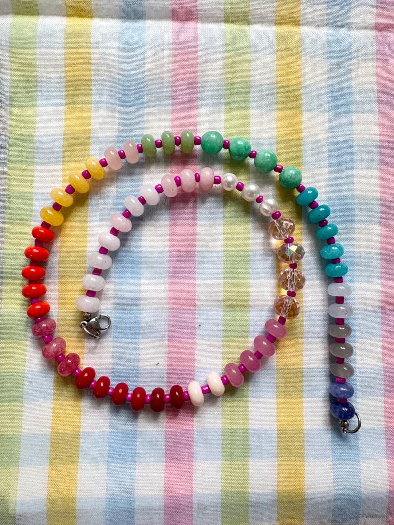 Multicolor Perlenkette Naturstein & Glas, Handgemacht von maybeNVR