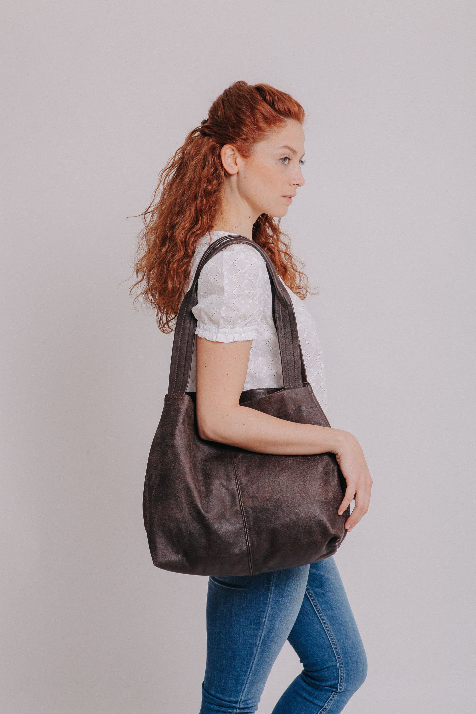 Vegan Leder Tote - Oversized Tasche Braune Geldbörse Frauen Umhängetasche Weekender Tami von maykobags