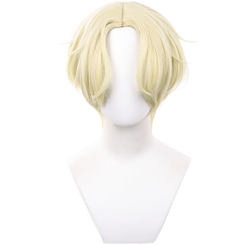 Cosplay-Perücke mit kurzem geradem goldenem Haar mit Pony für Männer Halloween Cosplay von maysuwell