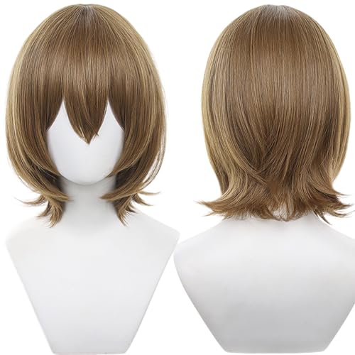 Cosplay Perücke Kurzes Gerades Goldbraunes Haar mit Pony Bob für Herren Erwachsene Halloween Perücken, Cosplay Con von maysuwell