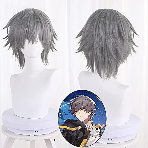 Amine Game Cosplay Y Perücke Grau Kurzes Glattes Haar Perücke für Frauen Halloween, Comic Con, Cosplay Show Perücken von maysuwell