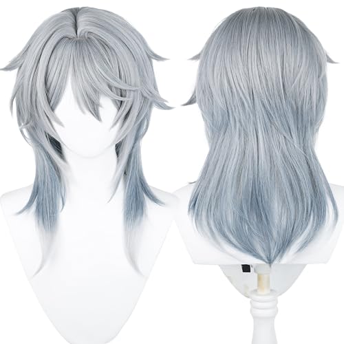 Amine Cosplay Perücke Spiel Grau gemischt mit Blau langes glattes Haar Perücken für Männer und Frauen Halloween, Comic Con, Cosplay Show Perücken von maysuwell