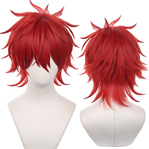Anime Cosplay Perücke Kurzes Lockiges Rot Haarsynthetik aus hitzebeständigem Kunststoff für Halloween, Comic Con, Cosplay Show Perücken von maysuwell