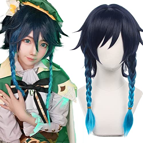 Anime Cosplay Wig Genshin Impact Wig Venti Blue Gradient Short Hair Cap for Adult von maysuwell